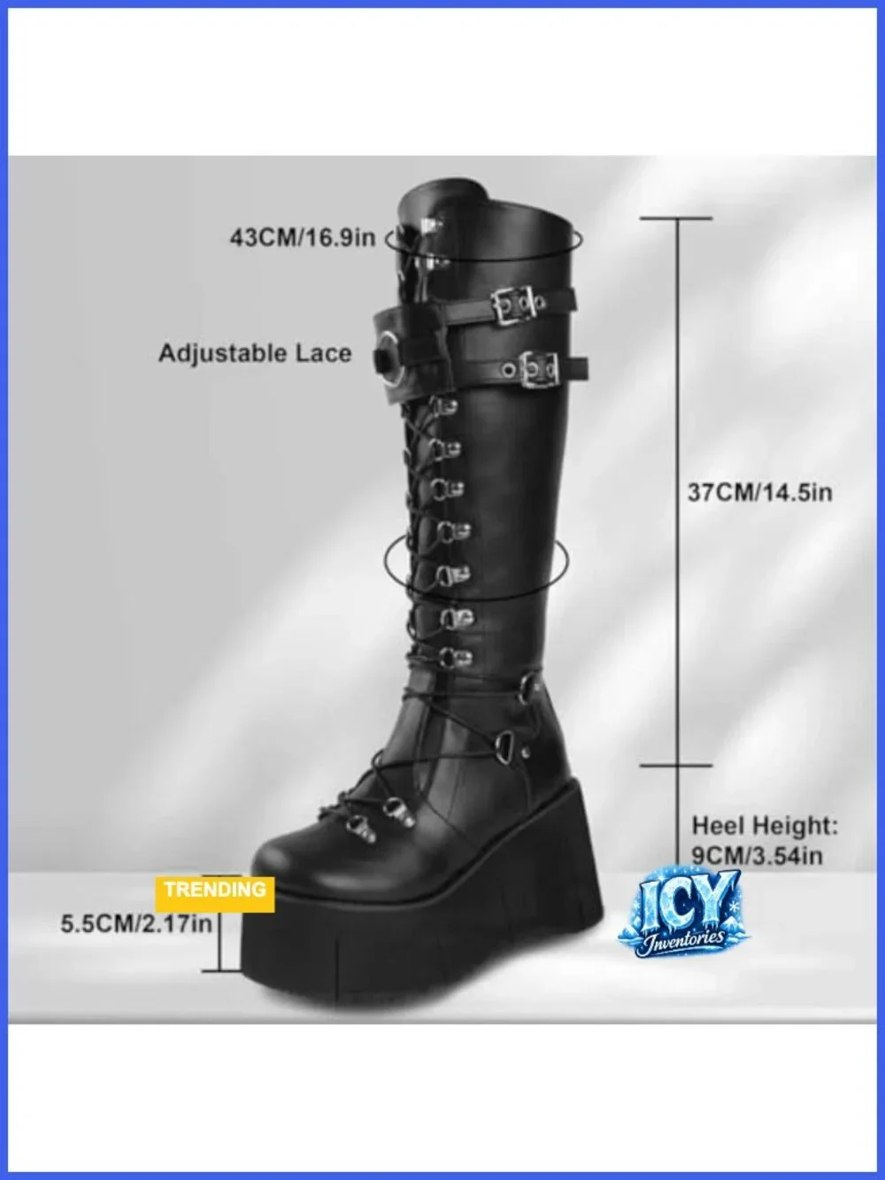 Faux Leather Chunky Platform Knee High Boots Lace Up Wedge Zip